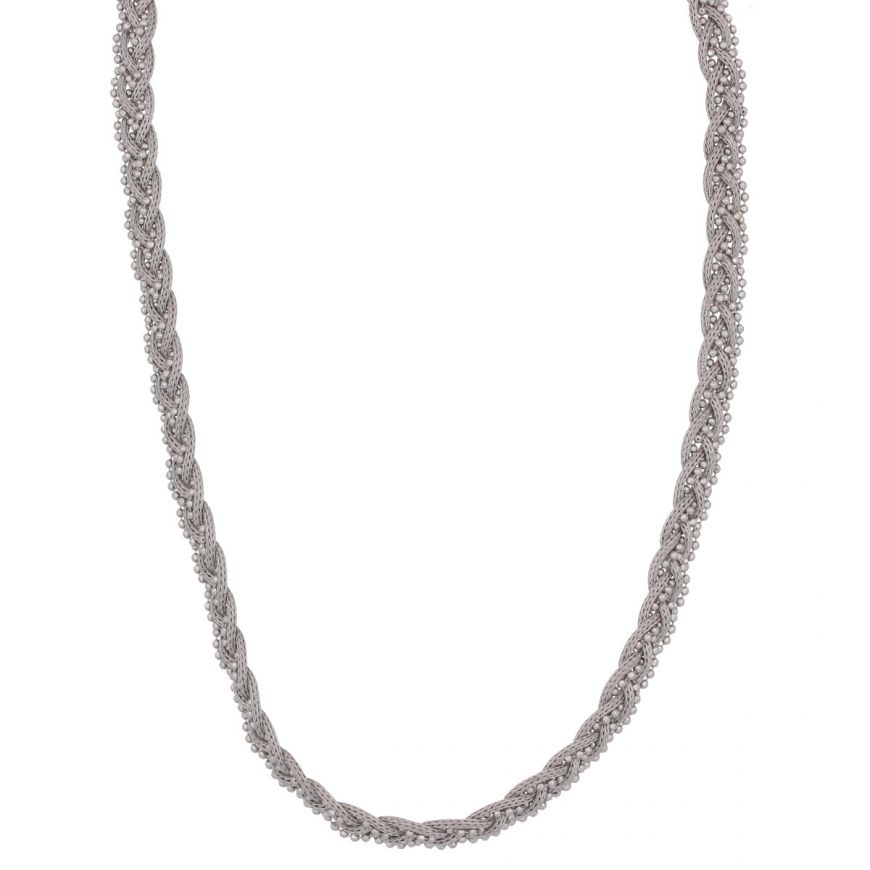 Silver mesh braided necklace with beads | Gioiello Italiano