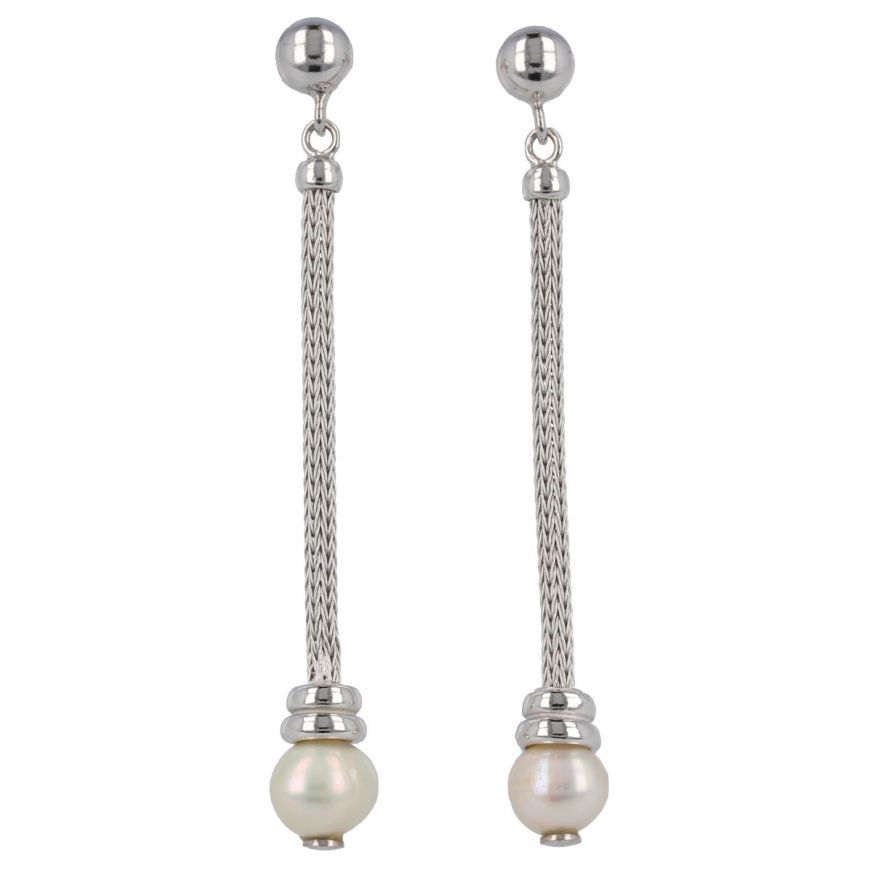 Silver mesh earrings with pearls | Gioiello Italiano