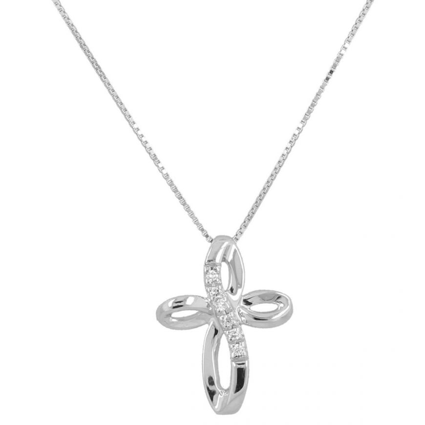 18kt white gold necklace with cross and diamonds 0.03ct | Gioiello Italiano