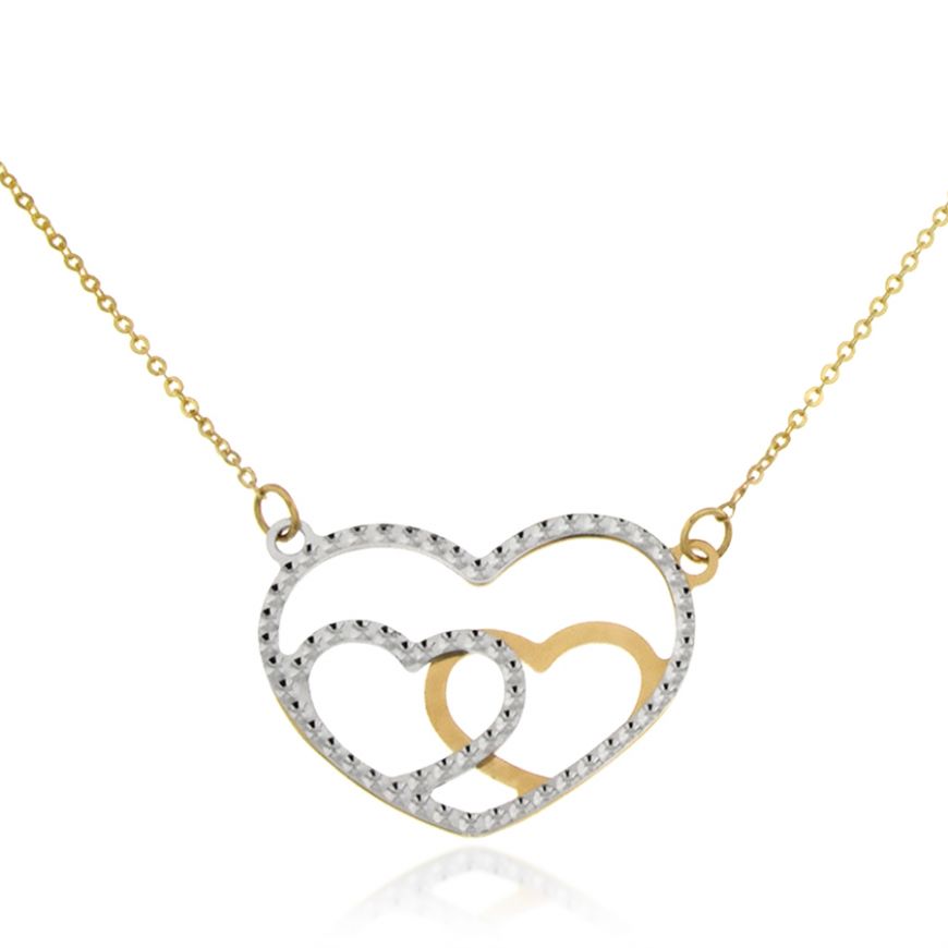 Yellow and white gold "Three Hearts" necklace | Gioiello Italiano