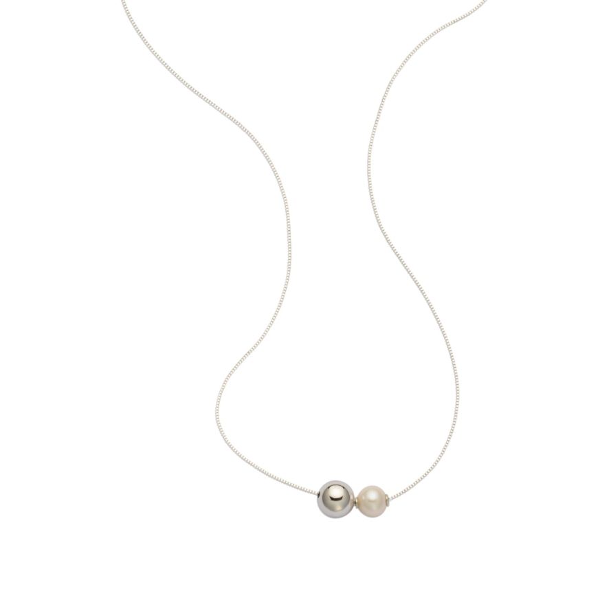 14kt Weißgold Halskette mit Perle  | Gioiello Italiano
