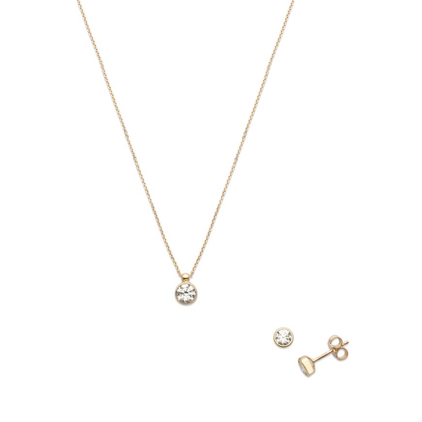14K yellow gold necklace and earrings set with white cubic zirconia | Gioiello Italiano