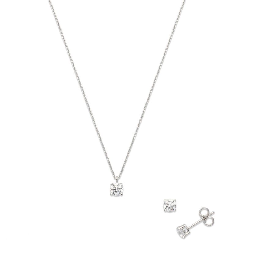 14k white gold necklace and earrings with cubic zirconia | Gioiello Italiano