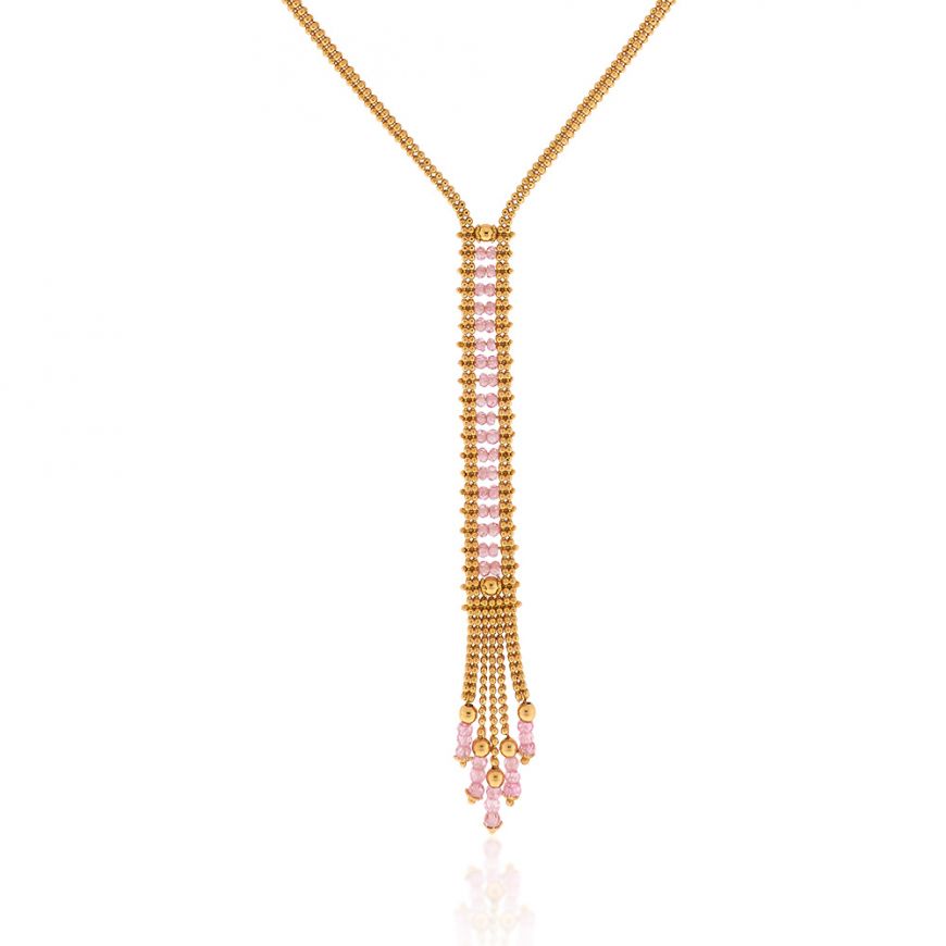 Yellow gold plated silver necklace with pink beads | Gioiello Italiano
