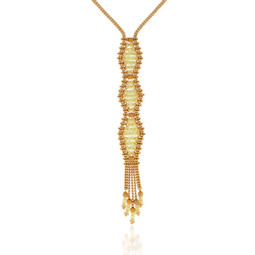 Yellow gold plated silver necklace with green glass beads | Gioiello Italiano