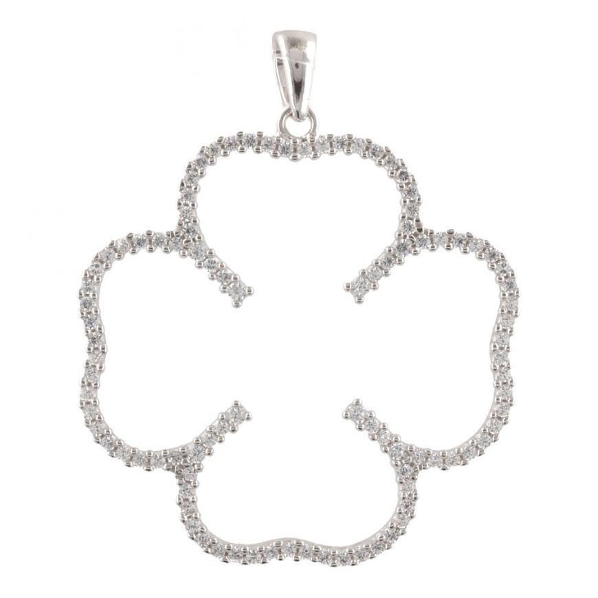 White gold "Four-leaf Clover" pendant with zircons | Gioiello Italiano