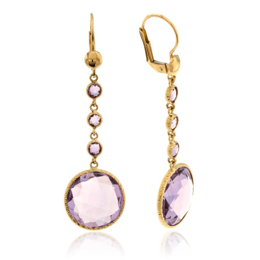 Yellow gold pendant earrings with amethysts | Gioiello Italiano