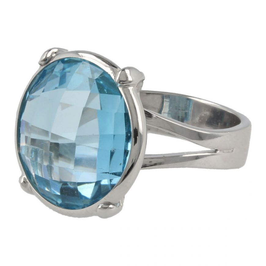 18kt white gold ring with large blue topaz stone | Gioiello Italiano