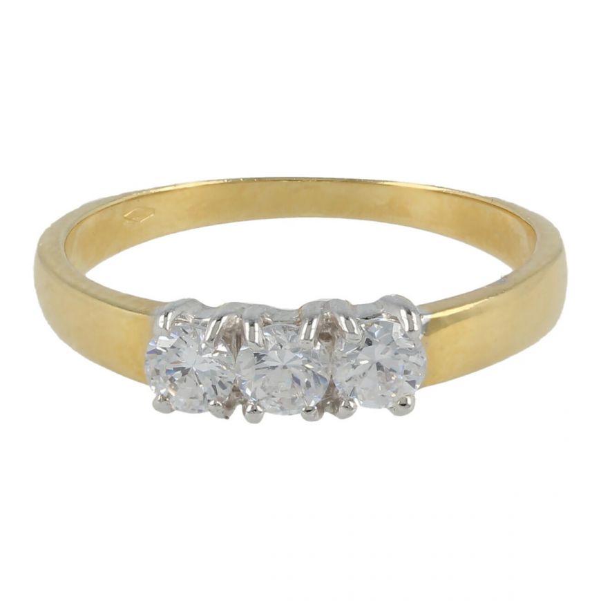 18kt yellow and white gold trilogy ring with zircons | Gioiello Italiano