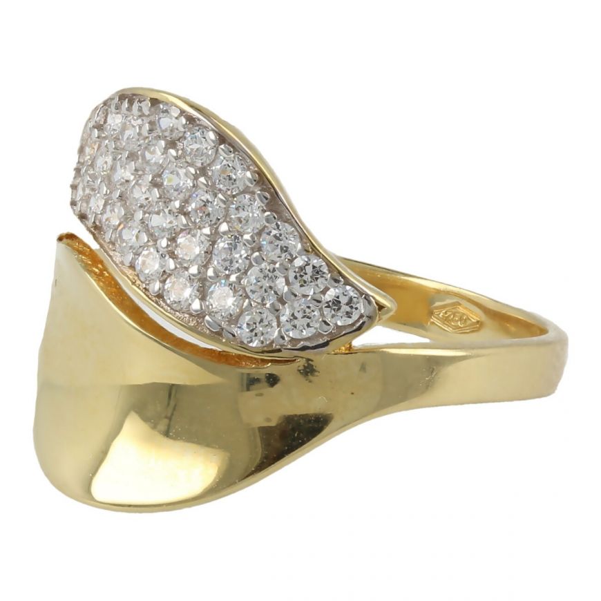 Ring with leaves in 18kt gold and cubic zirconia | Gioiello Italiano