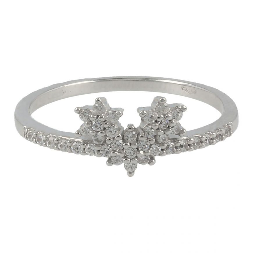 18kt white gold ring with three stars and cubic zircons | Gioiello Italiano