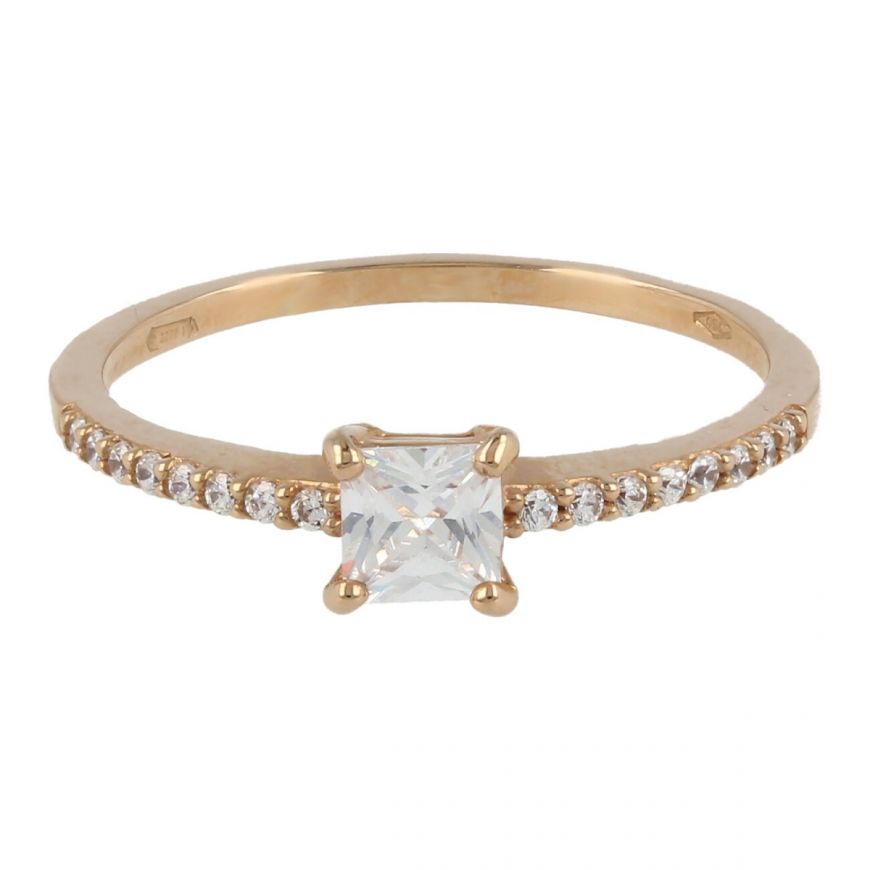 18kt pink gold ring with princess-cut zirconia | Gioiello Italiano