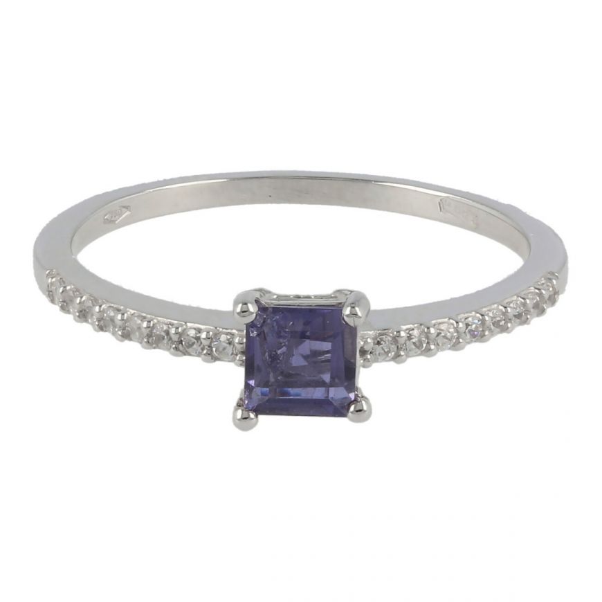 18kt white gold ring with white and purple zircons | Gioiello Italiano