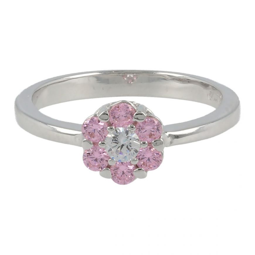 18kt white gold ring with white and pink zircons | Gioiello Italiano