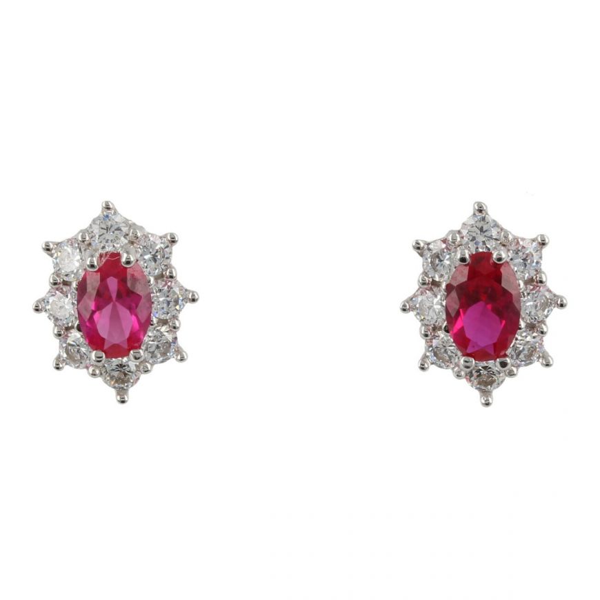 18kt white gold earrings with white and red zircons | Gioiello Italiano