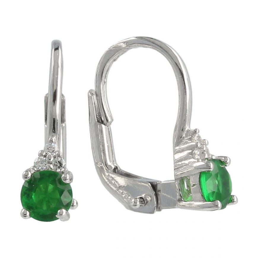 18kt white gold earrings with white and green zircons | Gioiello Italiano