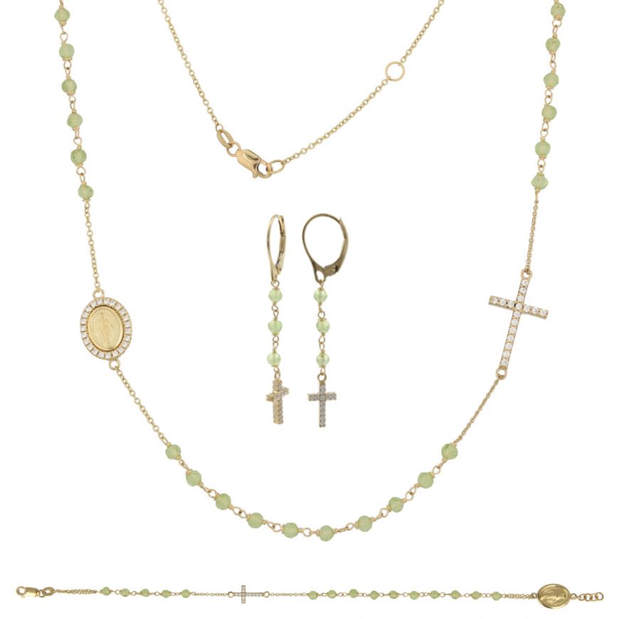 Parure rosario in oro giallo con zirconi e pietre verdi | Gioiello Italiano