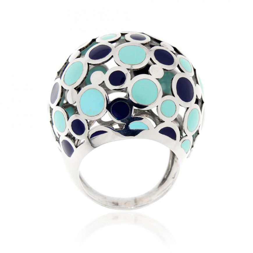 Silver ring with blue and light blue varnish | Gioiello Italiano